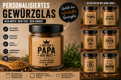 Personalisiertes Gewürzglas – Dein Wunschmotiv & Text | Einzigartiges Geschenk | Pfalz & Flamme