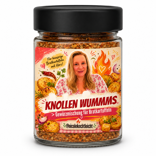 Produkttitel: Knollen Wummms – Gewürzubereitung für Bratkartoffeln | @Nicolekochtleicht x Pfalz & Flamme